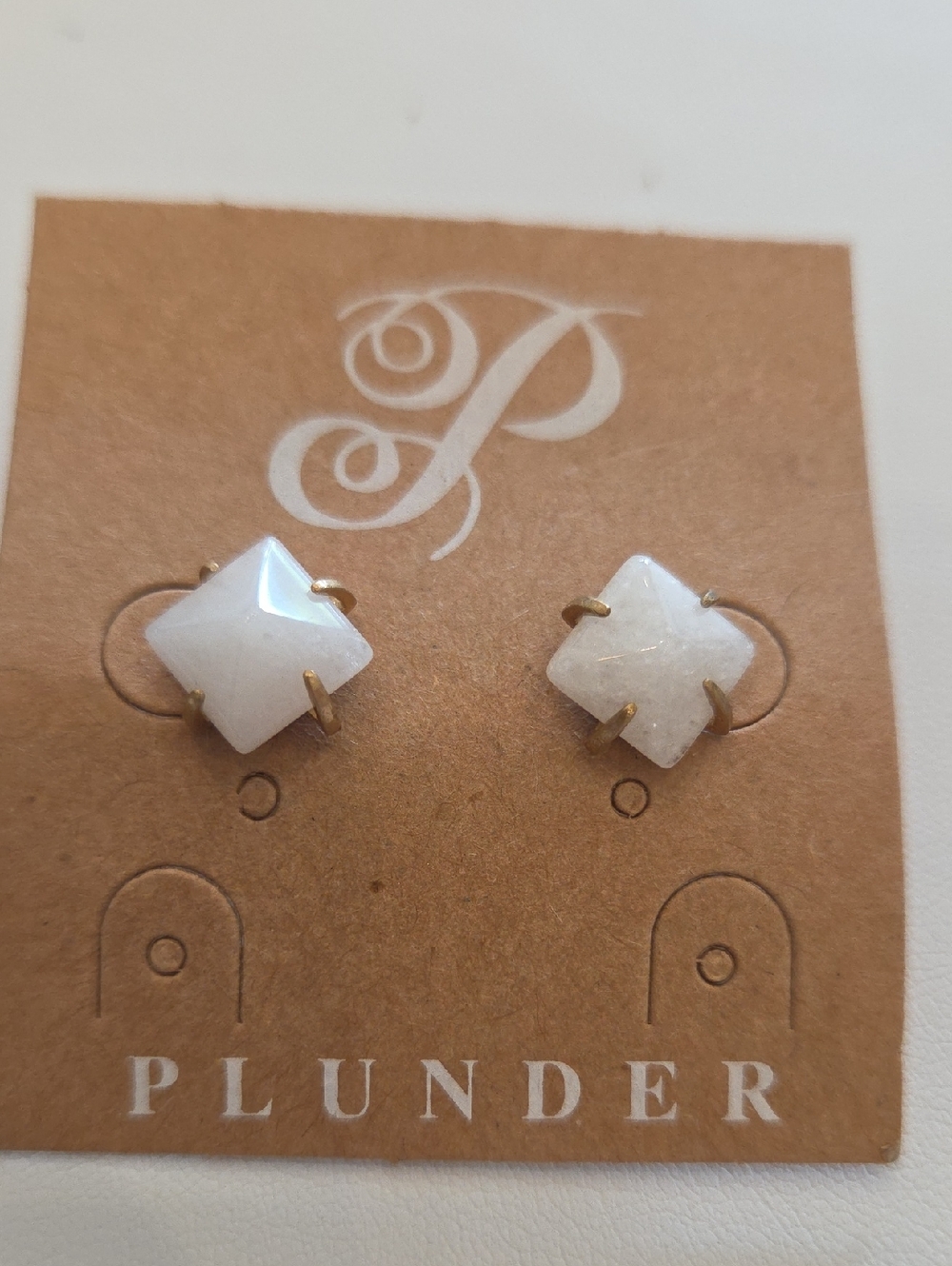 Plunder Cream Faceted Stone Look Stud Earrings